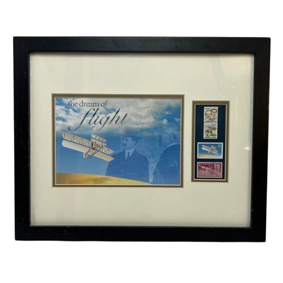 WRIGHT BROTHERS FRAMED COMMEMORATIVE DREAM OF FLIGHT with US POSTAGE STAMPS - Picture 1 of 5